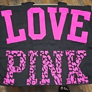 Victoria's Secret Black & Pink Tote with Pink & Black Glitter Journal